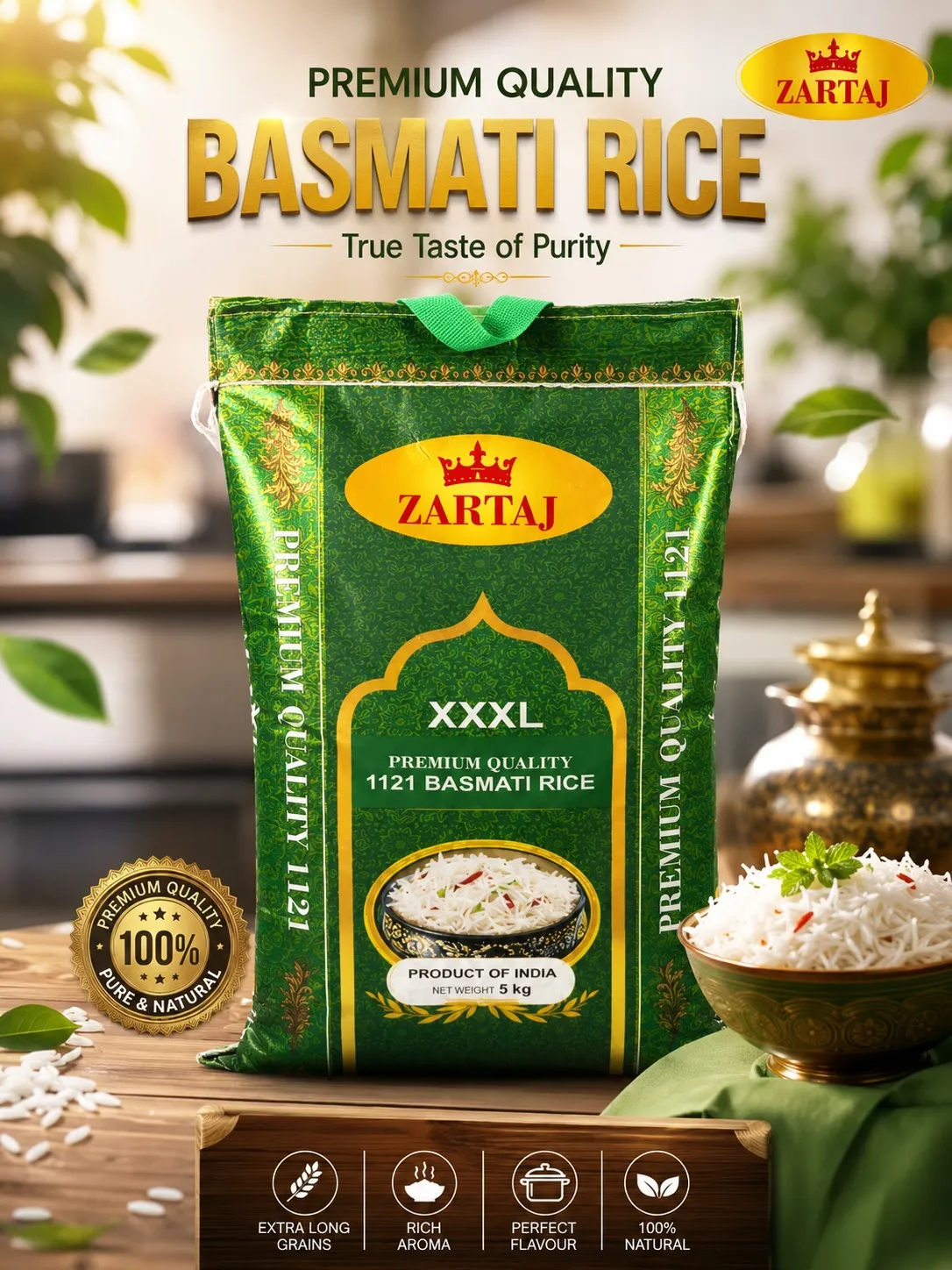 Zartaaj BASMATI Rice (5 KG Bag) 🇮🇳 – Long Grain Aromatic | Premium Basmati Rice UAE